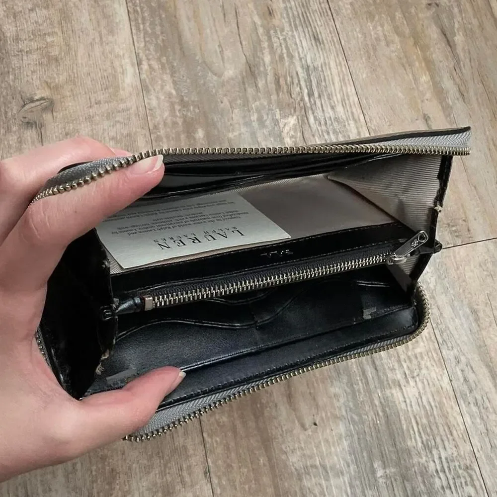 Ralph Lauren Wallet Large Zip Around With Tags Women's Silver Card Holder